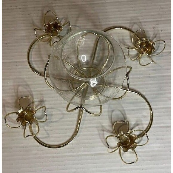 Cottagecore "Cinderella Coach" 4 Candle Holders w/Round Glass Vase Centerpiece - Picture 2 of 3